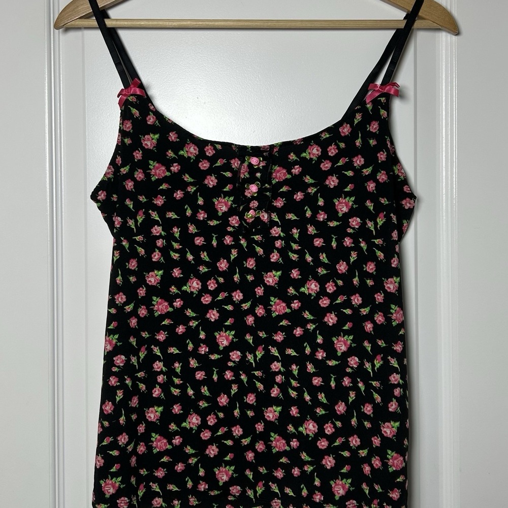 Betsey Johnson‎ Intimates Black Rose Floral Bow Strap Cami Top Romantic Style